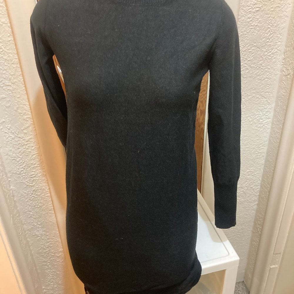 Dynamite Black Shiny Sweater Dress with Lace Hem